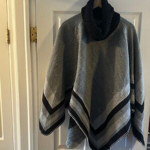 Gray and Black Knit Poncho